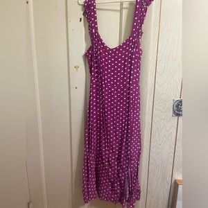 LOFT polka dot Midi slit dress with flutter style straps